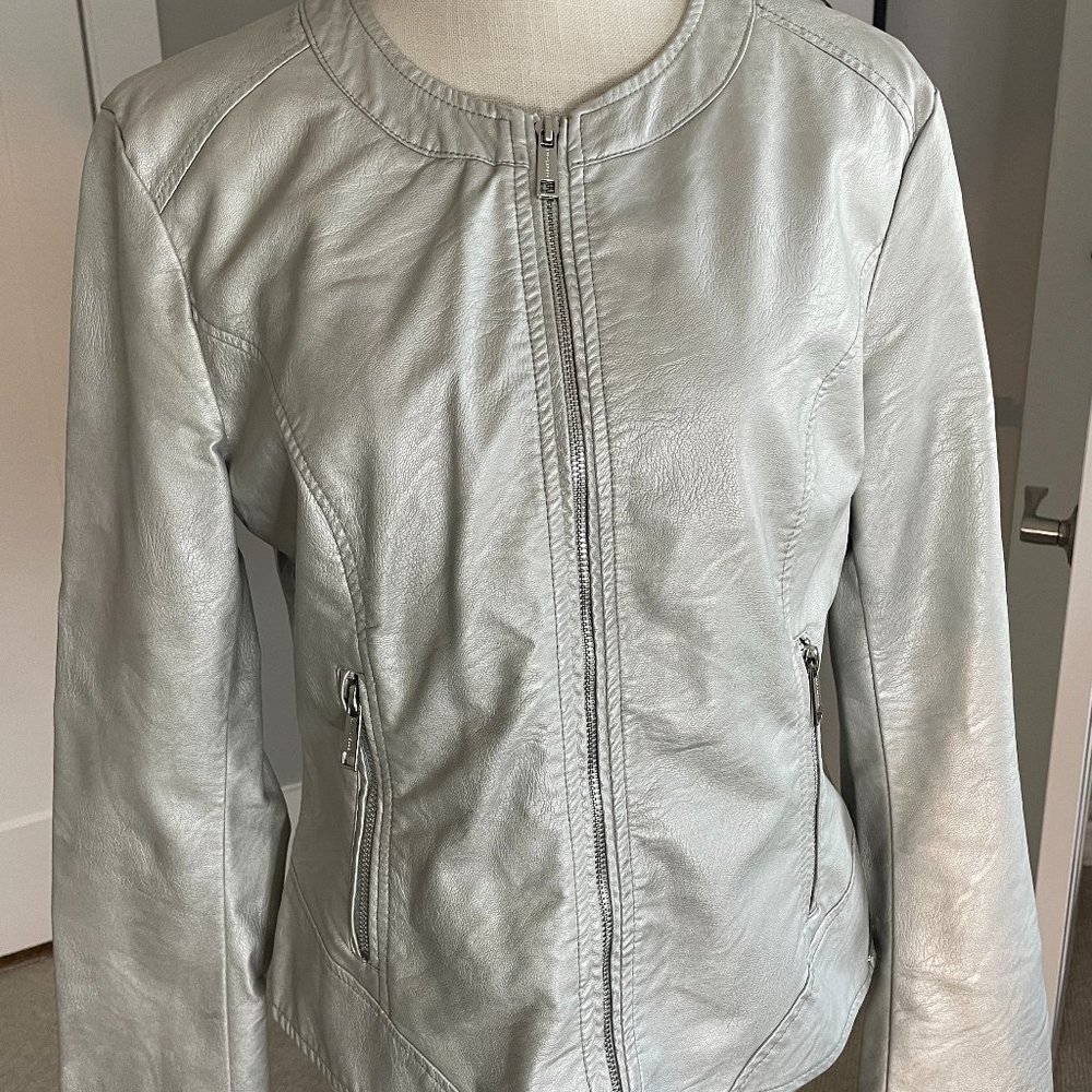 Rino & Pelle Silver Leather Jacket Zip Up